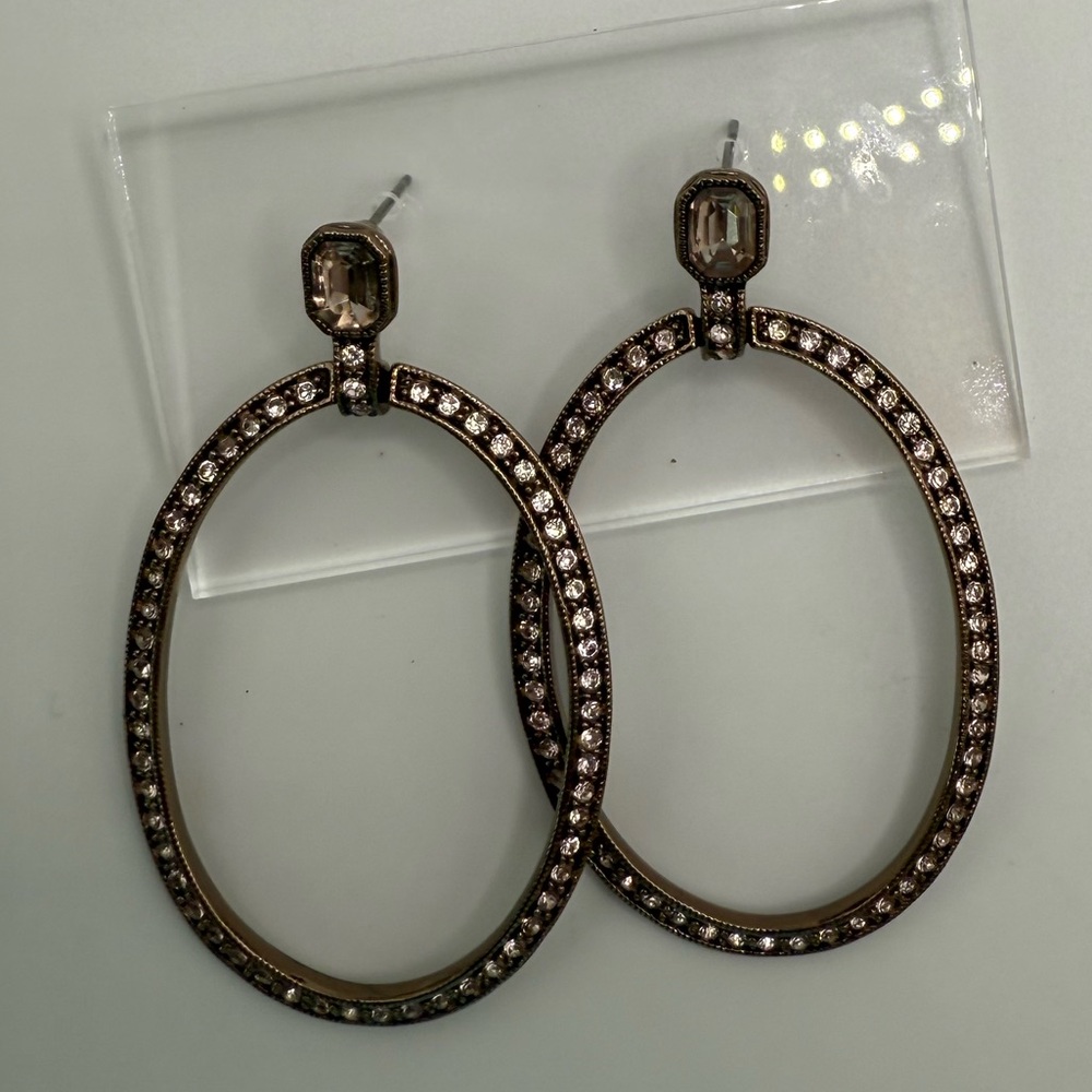 Givenchy‎ Vintage Gold Pavé Hoop Drop Earrings Crystal Designer Statement - Picture 5 of 7